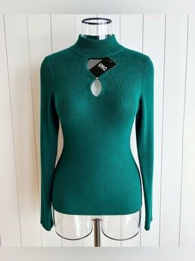 INC Womens XS Ribbed Keyhole Sweater - Green NWT